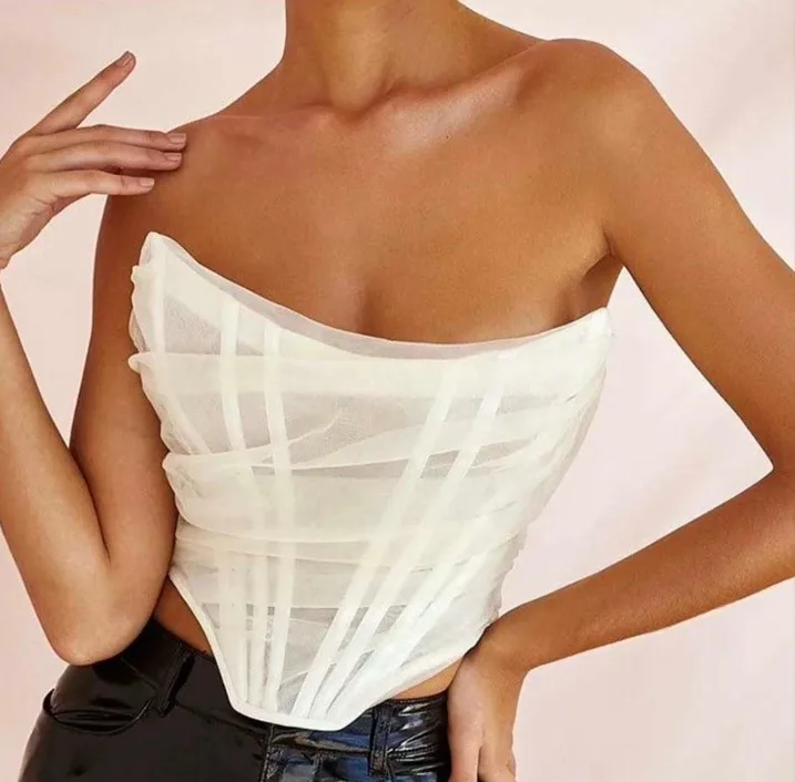 H1439-ladies clothing xs mesh sexy bustier top corset tops for women with bones