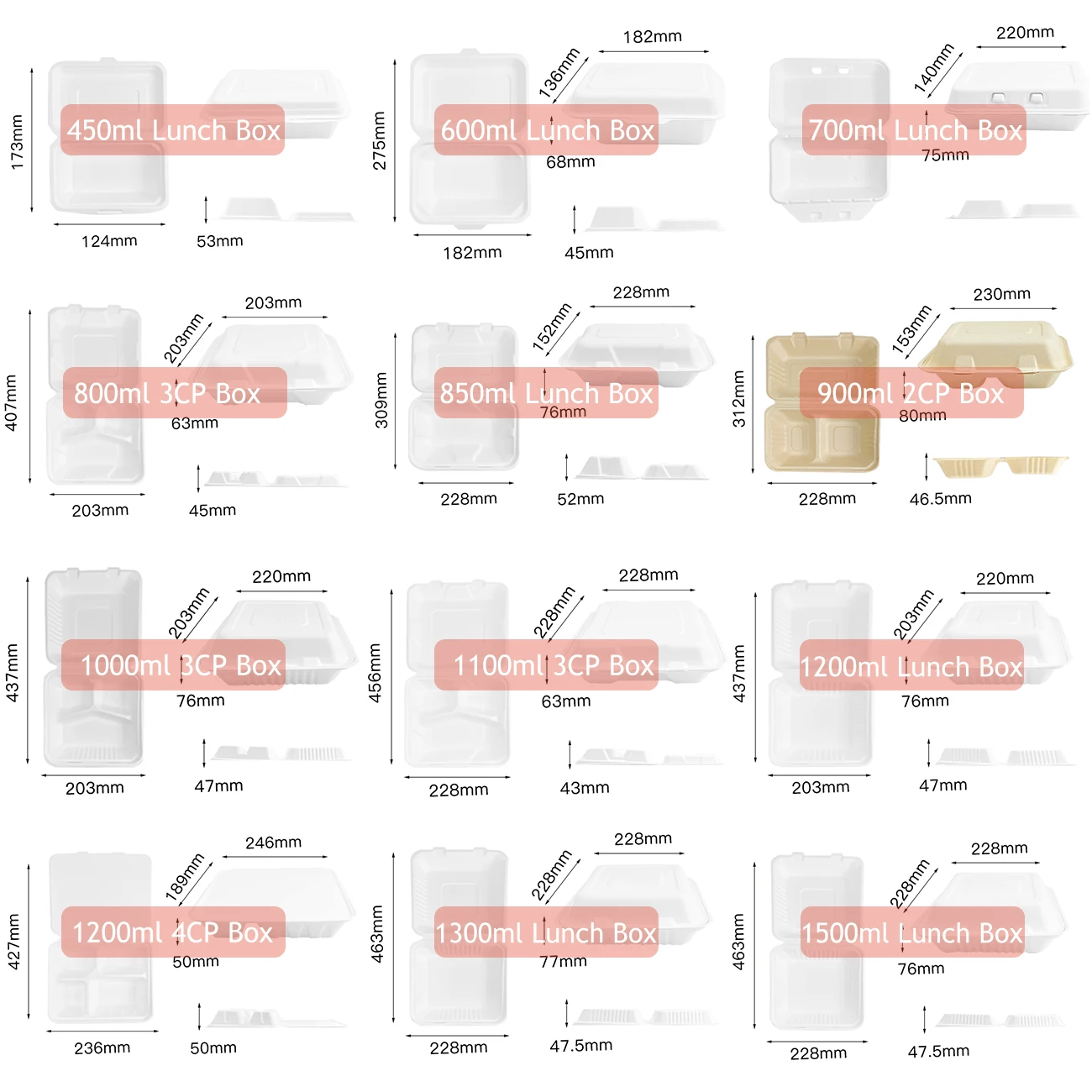 Compostable take out lunch box promotion biodegrabadle sugarcane bagasse lunch box with lid