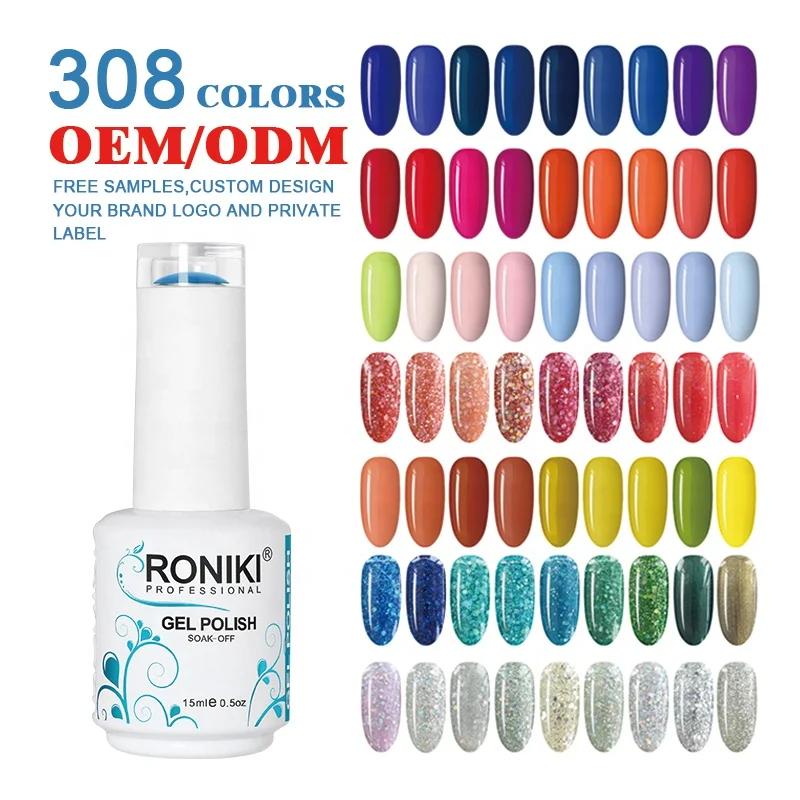 RONIKI professional nail supplies soak off oem uv led private label mixed color uv gel nail gel polish