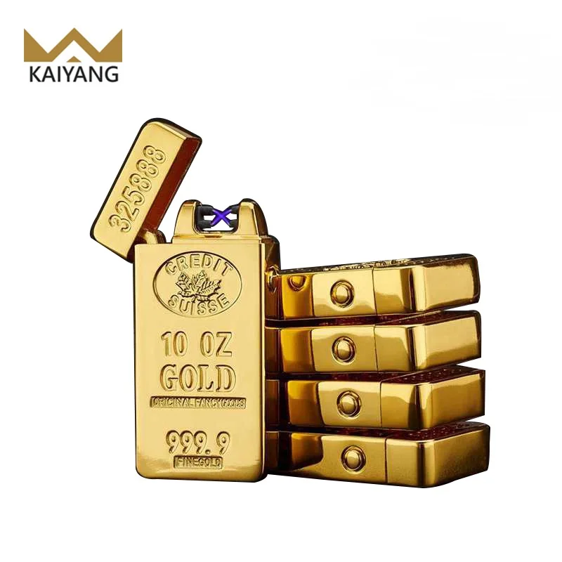 KY Creative Classic Gold Bar Metal Lighter Double Arc Usb Charging Cigarette Plasma Electric Lighter