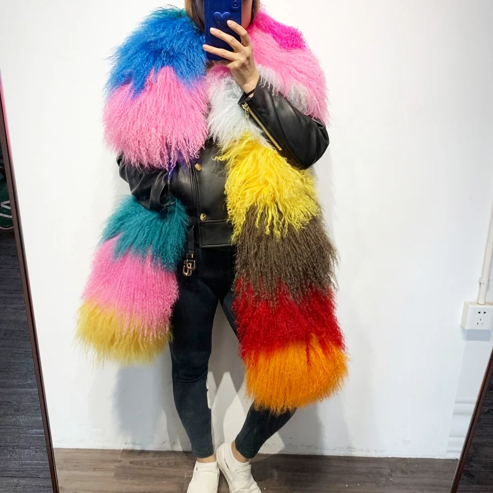 Real Fur Scarf 2023 Winter Autumn Warm Real Sheep Fur Shawl Women Long Fur Scarf Ladies