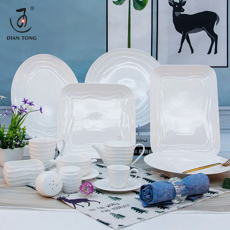 New arrival plain white catering hotel restaurant ceramic crockery porcelain dinner set tableware dinnerware