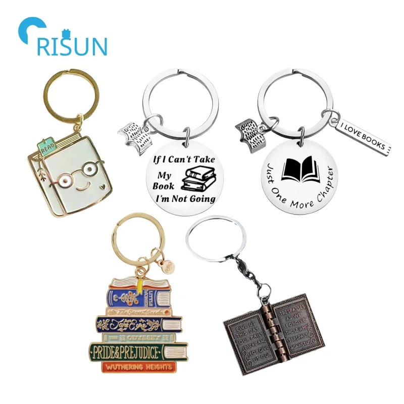 Factory Manufacture Premium Metal Paper Goods Book Lover Enamel Keychain Pendant Charms Custom Book Club Keyring Book Keychain