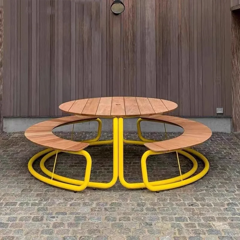 Modern Outdoor Aluminum Alloy & Iron Long Table Chair Anti-Corrosion Wood Garden Bench for Park Community & Public Places