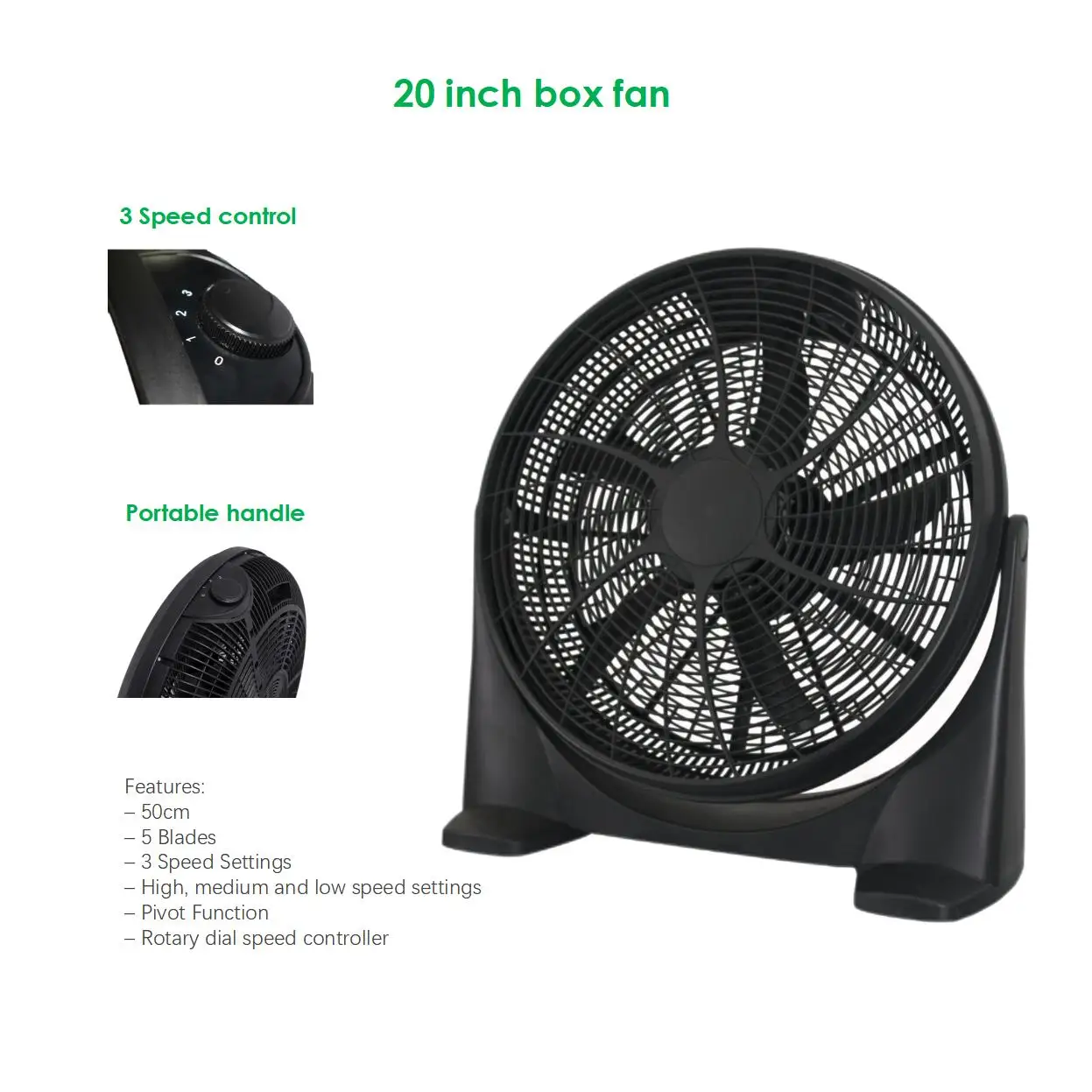 14 16 18 20 Inch Floor Box Fan with 3 Speed and 5 Blade for Home Use Ventilador