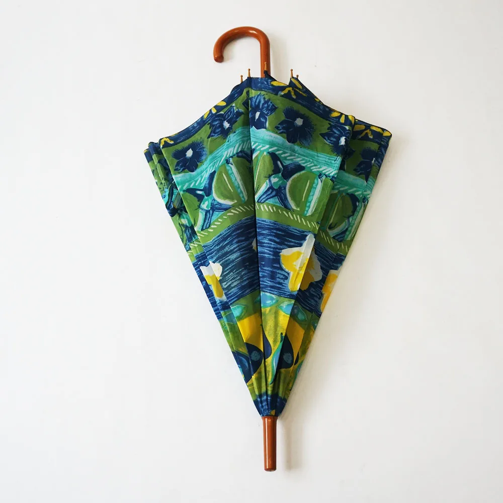 16 Ribs Straight Auto Open Double Layer Cheap Umbrella Customized Design With Silver Printing Leather Handle