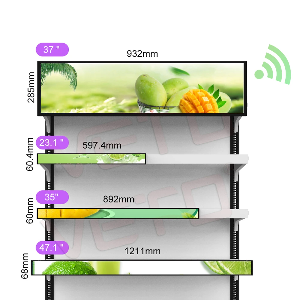 23.1 Inch Media Player Strip Ultra Wide Shelf Edge Stretch Lcd Display Bar Type Screen Supermarket Indoor Android