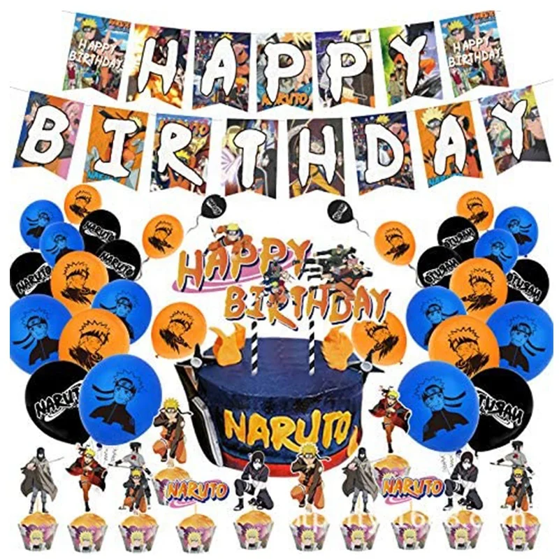 Украшения для дня рождения RUI YI Naruto, товары для вечеринок, включает баннер, воздушный шар, набор топперов для торта