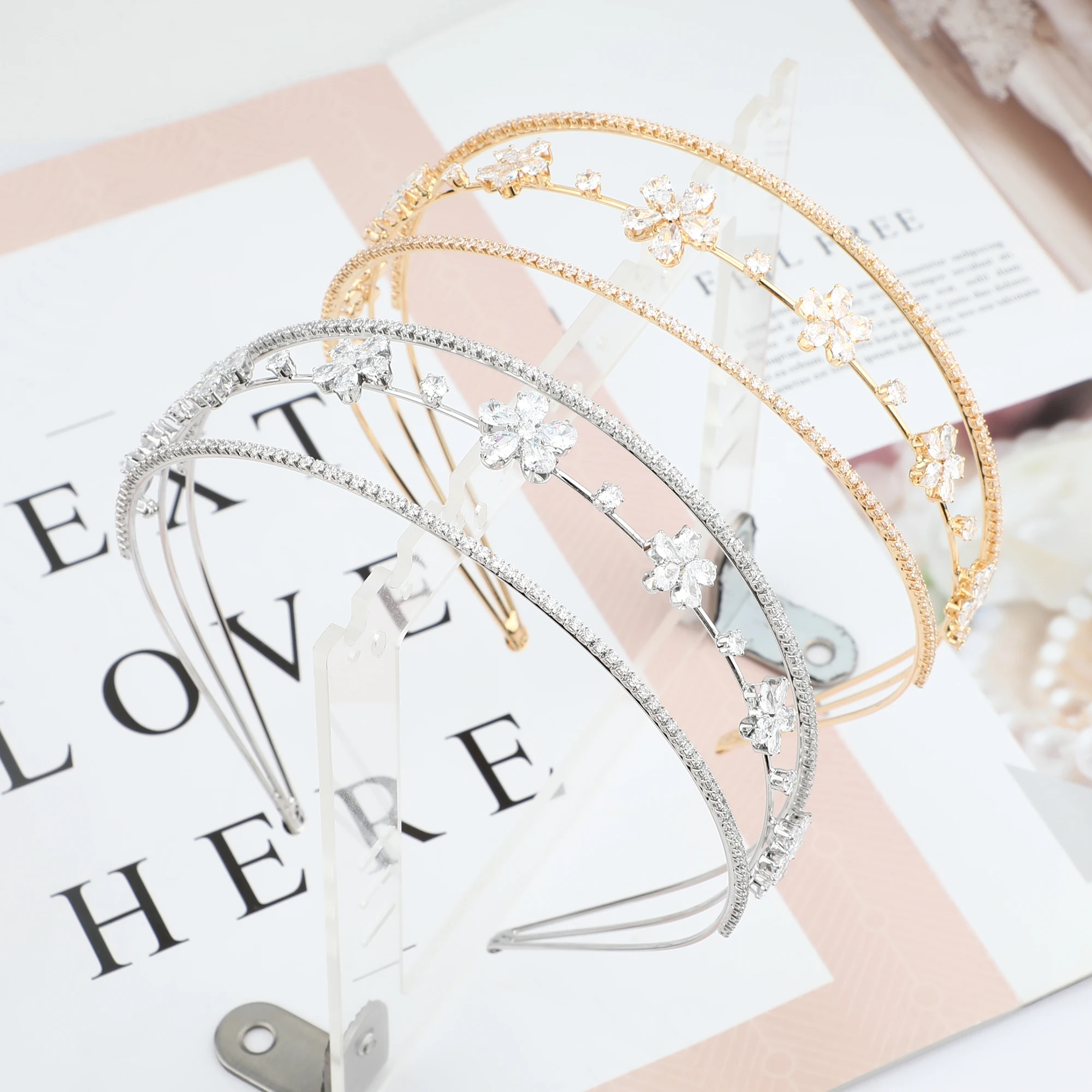 Platinum Plated/24K Gold Plated Zircon Luxury Bridal Headpieces Hair Accessories in Hairbands Women Metal Headband Head Bands