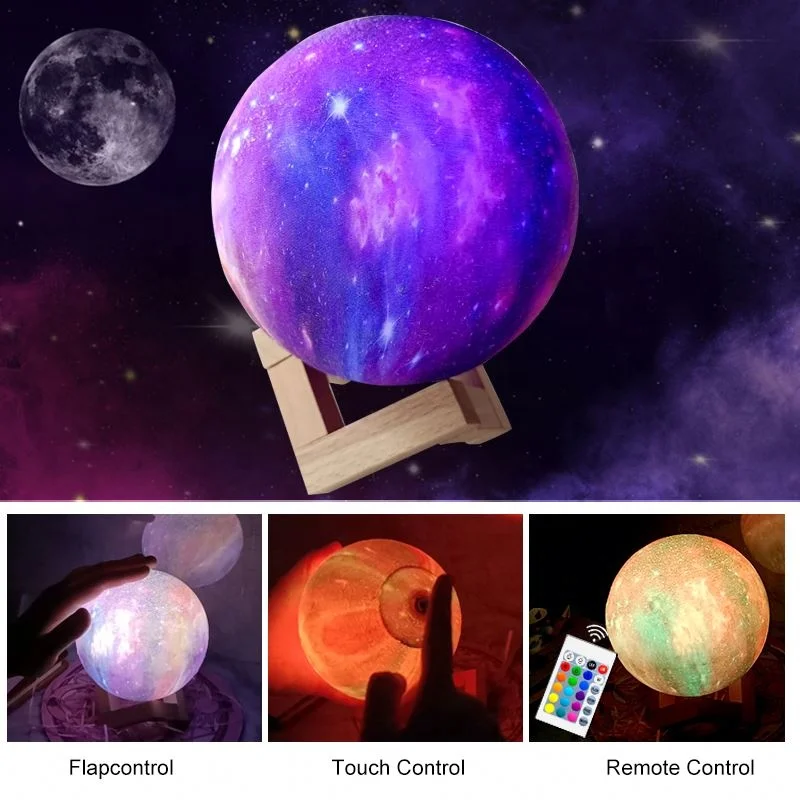 Сенсорная настольная лампа 3D ночник в виде Луны с акриловым шариком Сменные лампы USB-зарядкой осветительный