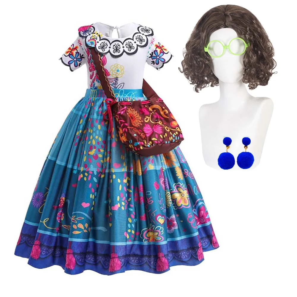 Girl Princess Dress Up Halloween Fancy Party Encanto Mirabel Costume Set With Bag Wig Full set DISP-012-1