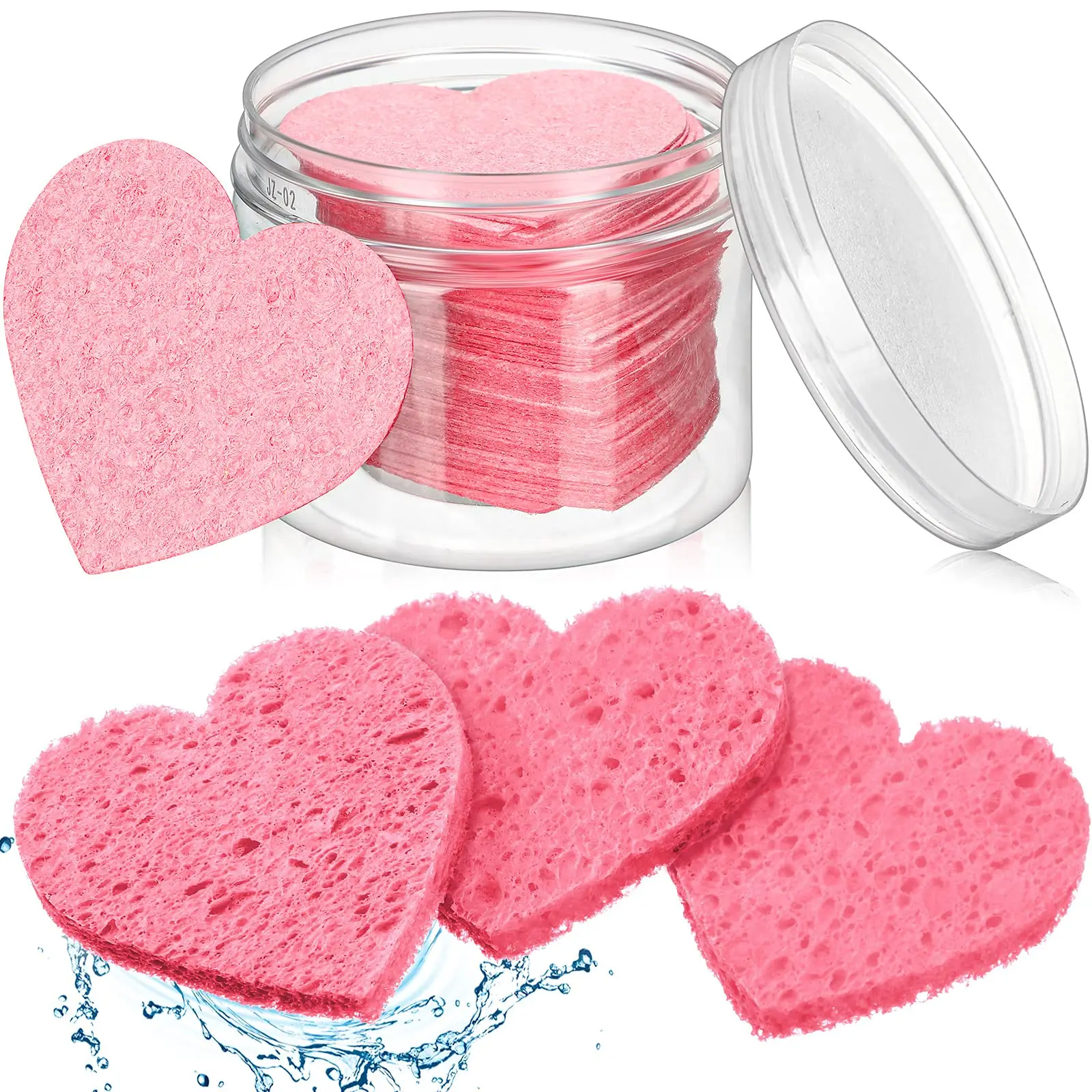 BONNO 60 pcs Facial Sponges With Container Heart-Shaped Compressed Facial Natural PVA Sponge Pad For Face Wash Exfoliator