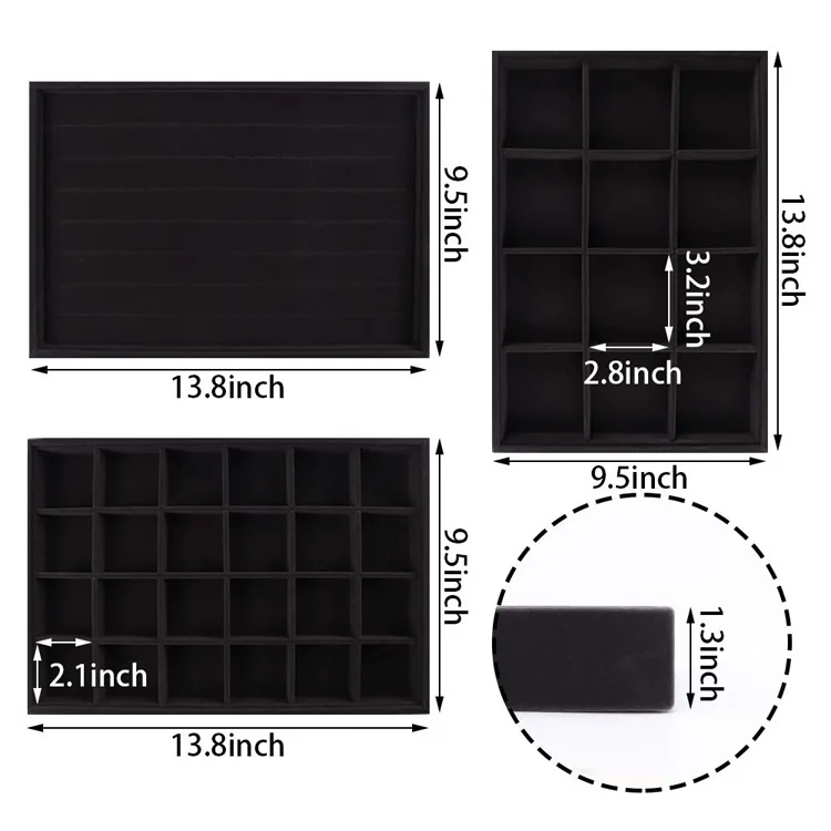 Stackable Velvet Jewelry Tray Organizer Jewellery Storage Display Trays All Velvet for Drawer Earring Necklace Bracelet Ring Set