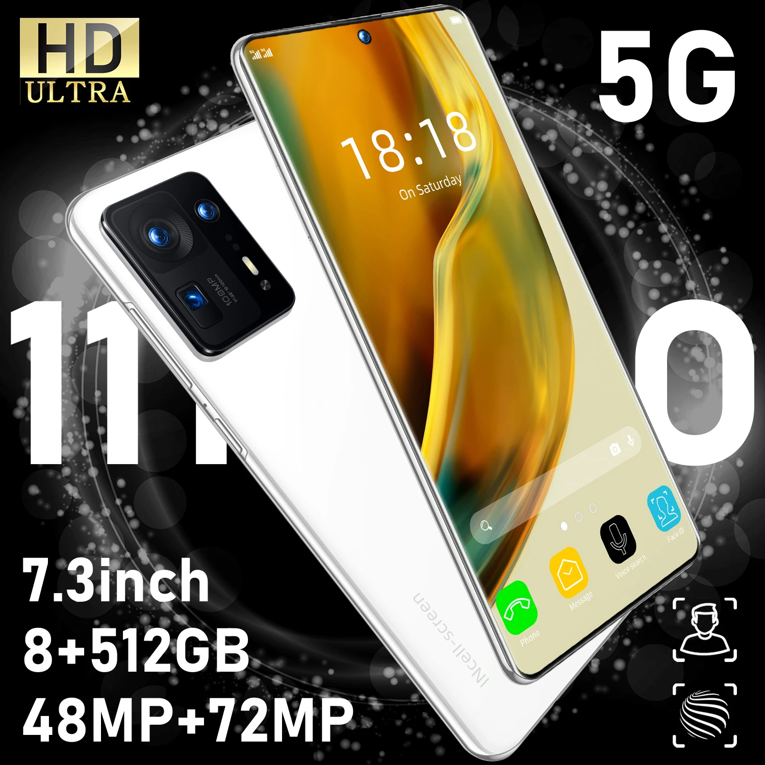 7.3 inch Unlocked Mobile phones 3 sim card 8gb+512gb Android Smartphone for 11T Pro