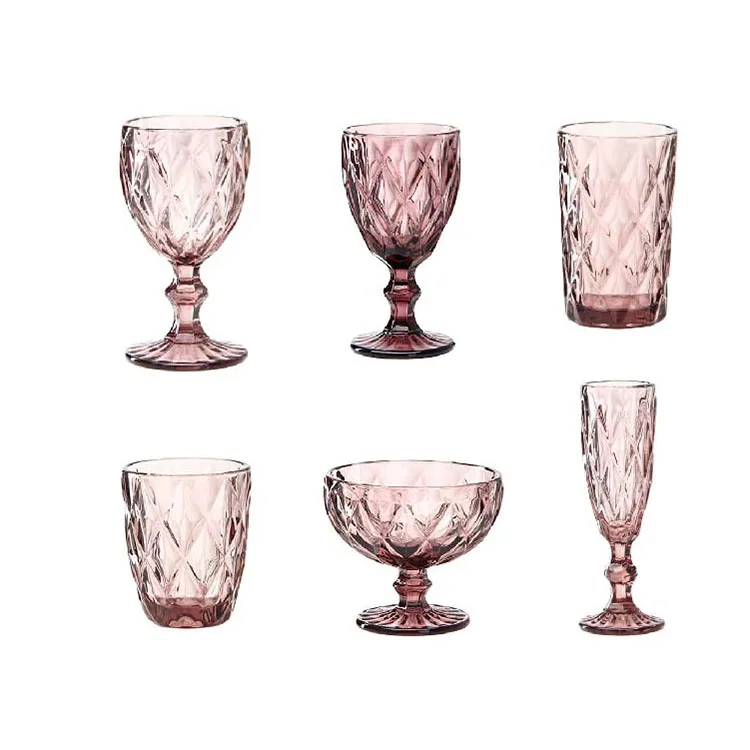 Factory  Wedding Party Vintage Green Goblet Champagne Water Glass Cups Colored Glassware Blue Grey Purple-pink Wine Goblets
