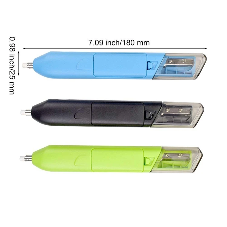 Mini custom round stationery blue plastic school ABS Electric Eraser - Blue (2pcs 3A batteries)