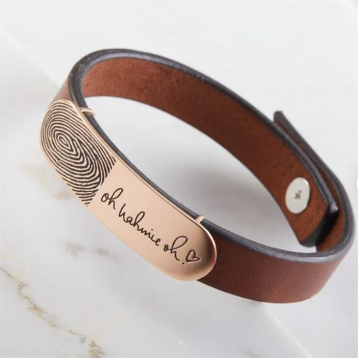 Trending quality stainless steel genuine leather ID bracelets custom engraving charm men father boyfriend jewelry wholesale