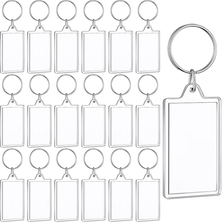 Custom Plastic Crafts Transparent Blank Keyring Insert Plastic Acrylic Photo Picture Frame Acrylic Blank Keychain