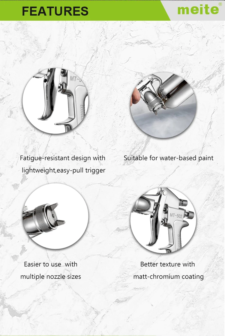 meite MT-502-P Hvlp Pressure Feed Type pneumatic Sprayer Nozzle Size 1.7-3mm Spray Gun