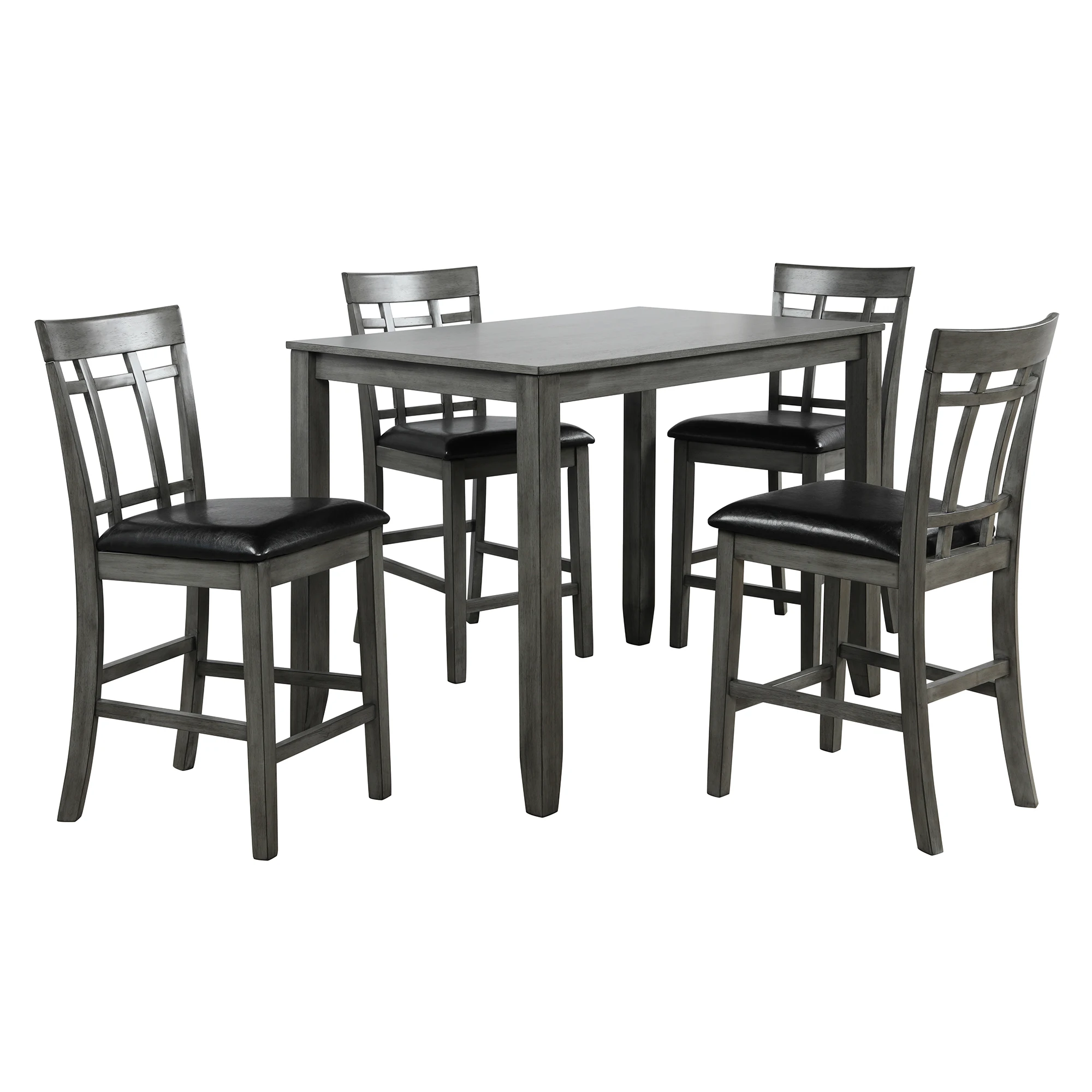 5 Piece Vintage Rectangular Counter Height Bar Table with 4 chairs, Wood Dining Table and Chair Set for Dining Room