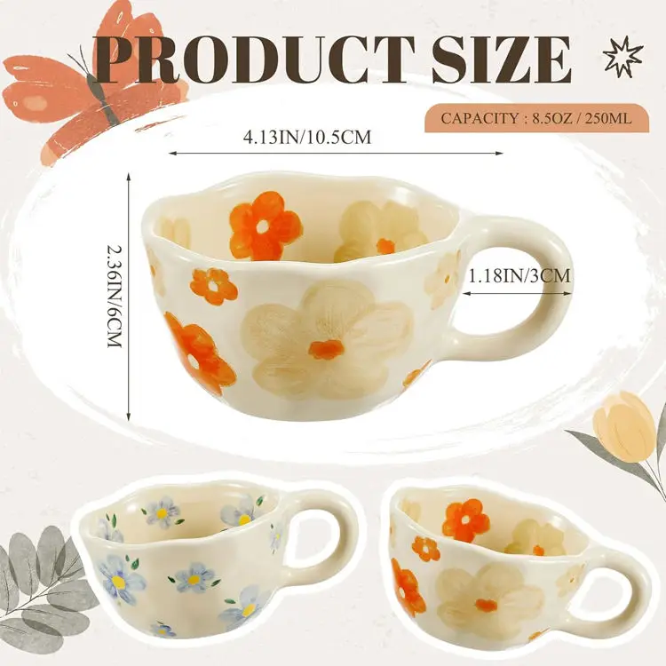 Ins Korea Irregular Hand Painted Flower Coffee Mug, Creative Ceramic Milk Water Cup, cappuccino Cup for hotel Office