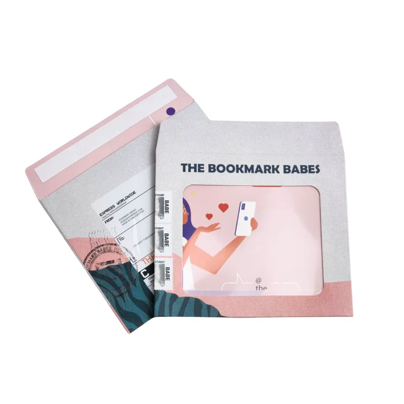 Customized Logo and Design Mini Paper Packaging Envelope with Plastic Window for Packaging