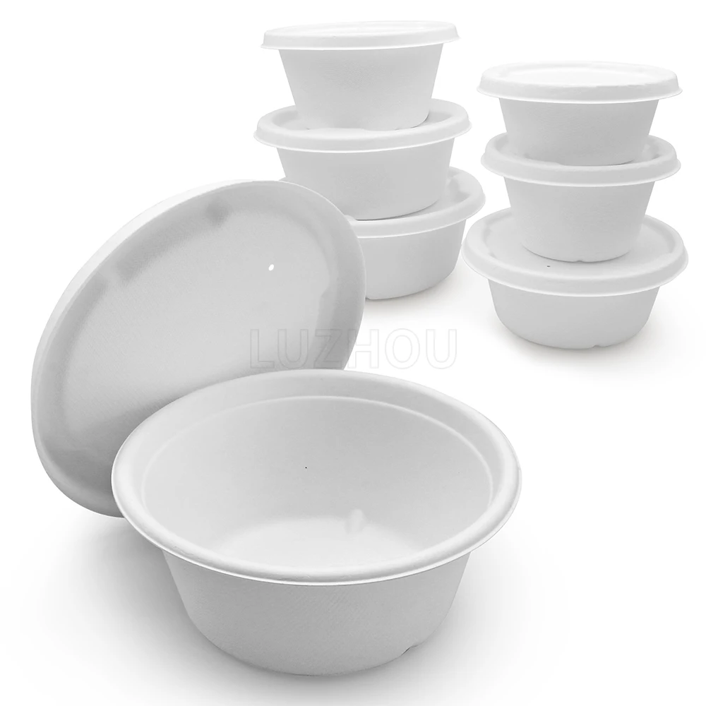 Trendy 500ml 100% Biodegradable & Compostable round sugarcane bagasse eco friendly disposable paper noodle soup bowls with lid