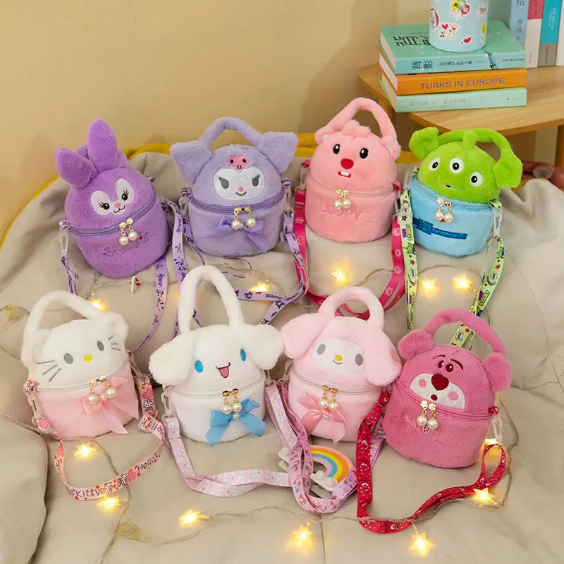 Kawaii Sanrios Anime Cartoon Plush Bag Travel Makeup Bag Zipper Toiletries My Melody Cinnamonroll Organizer New Year Girls Gift