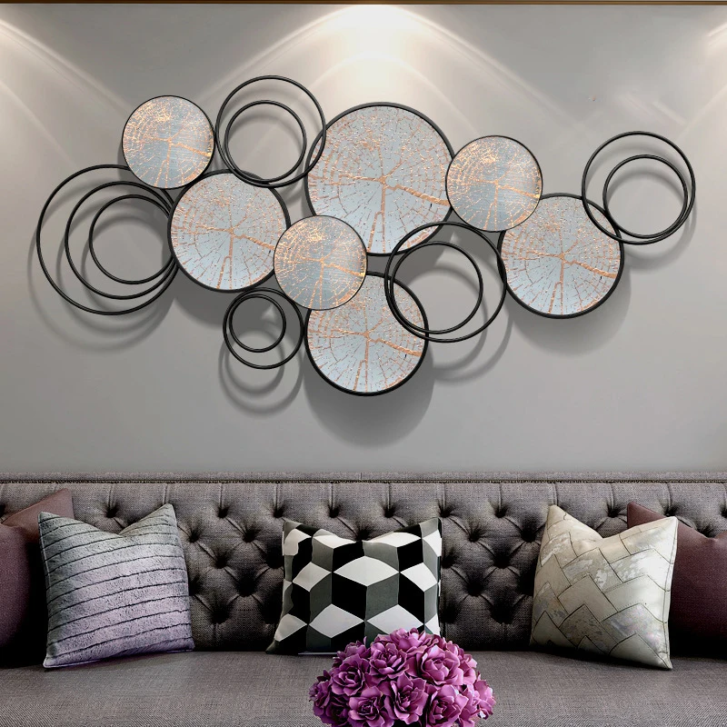 Home hotel nordic style decorative wrought iron multi circles metal wall decor arts