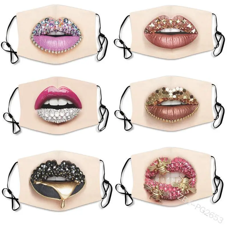 
Hot Sale Amazon Creative Fashion Lip Face Mask Funny Personality Mask Pure Cotton Breathable Party Masks 
