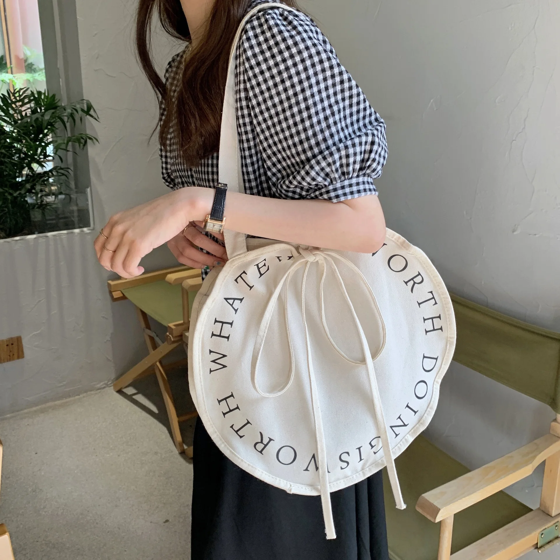 Large Cotton Canvas Tote Bag Round Shape Eco-Friendly and Durable 16oz Heavyweight Fabric with Your logo