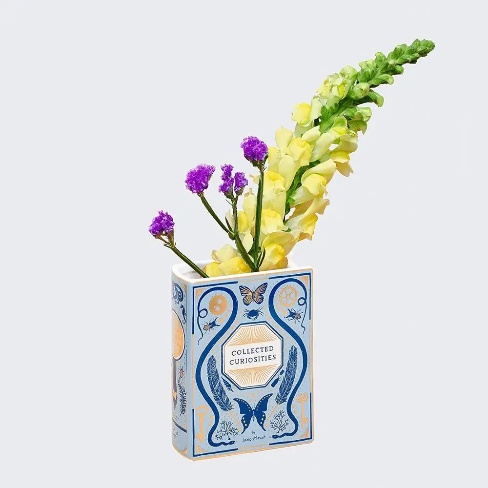 A Compendium of Flowers Flower Vase Small Vase for Desk Ceramic Vase for Book Lovers, Gift Idea for book lovers
