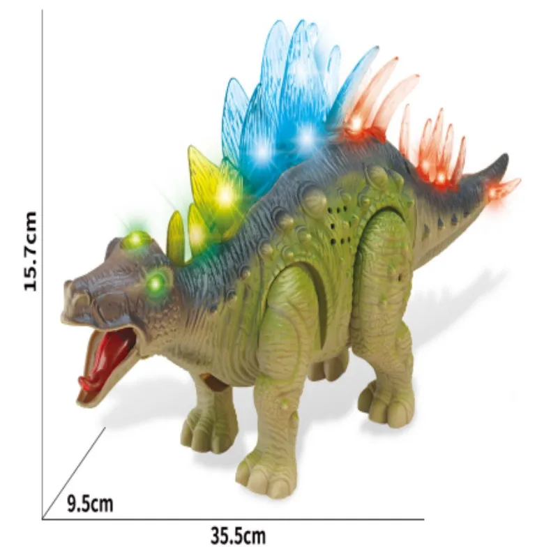 Walking dinosaur toys mouth moving roar, children light up electronic stegosaurus toys