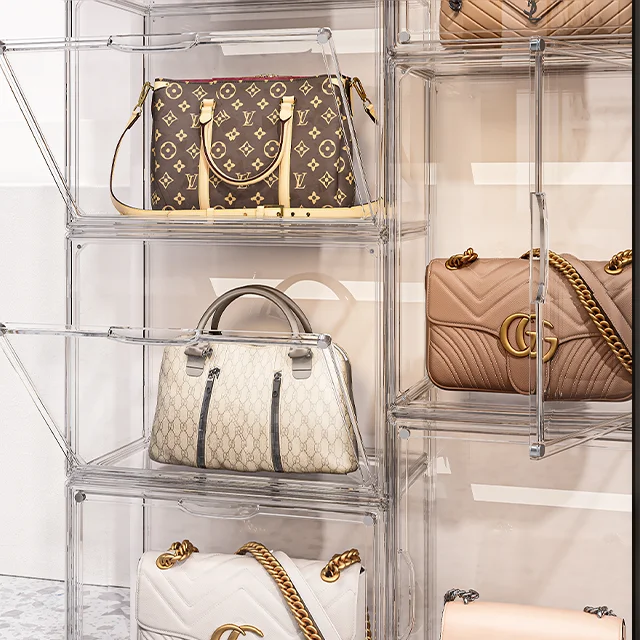 Xingyou Amazon Hot Sale Clear closet Display organizer handbag Storage Case Stackable handbag storage rack