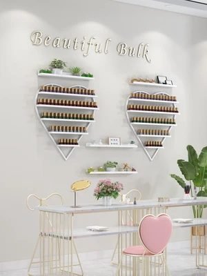 Салонная мебель, кованая железная полка для маникюра в форме сердца, настенная подвесная нано-Золотая настенная стойка, демонстрационная стойка для лака для ногтей