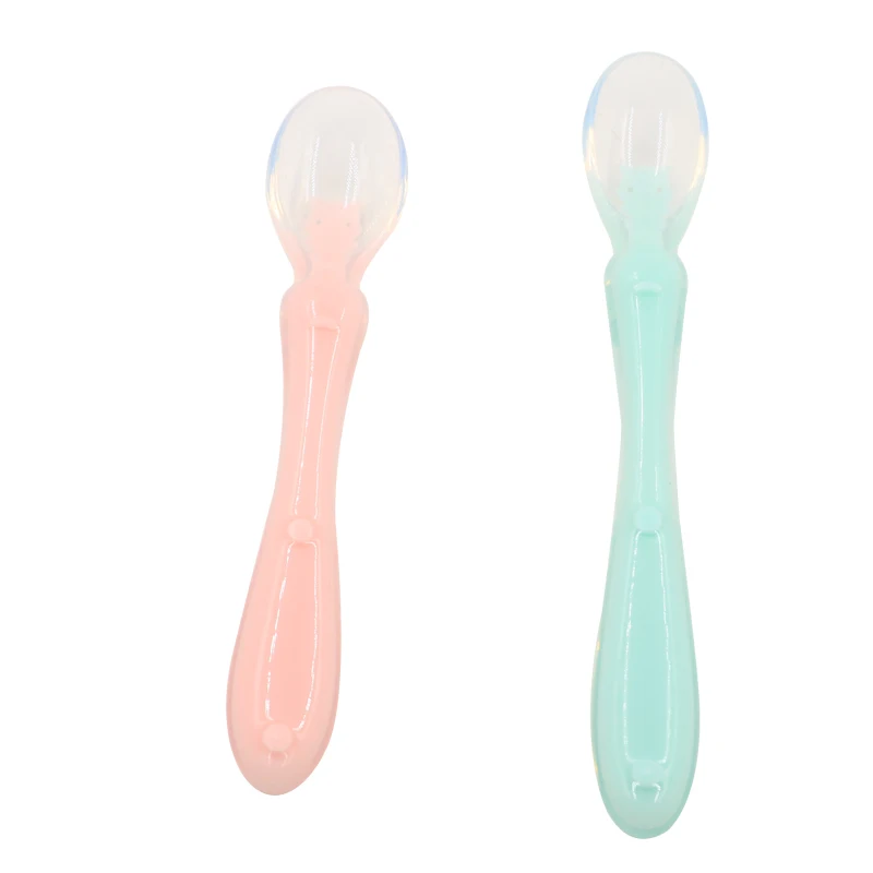 silicone baby soft-tip training spoon flexible silicone rubber temperature sensing spoon