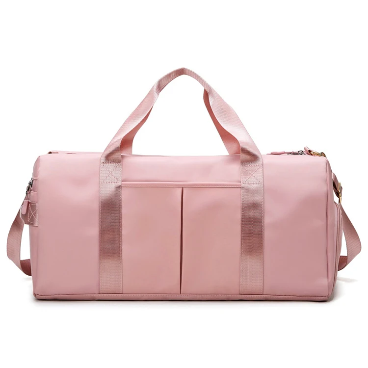 Outdoor sports dry wet divided clothing storage travel gym bag with shoe compartment pink duffle bag