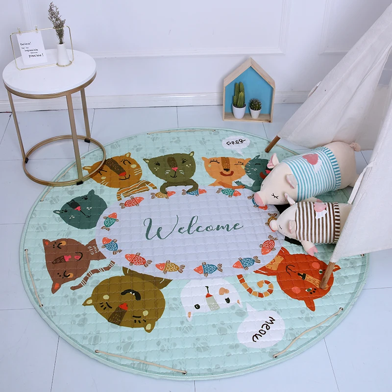 Round Shaped Soft Cotton Baby Floor play mat Toy Storage Carpet