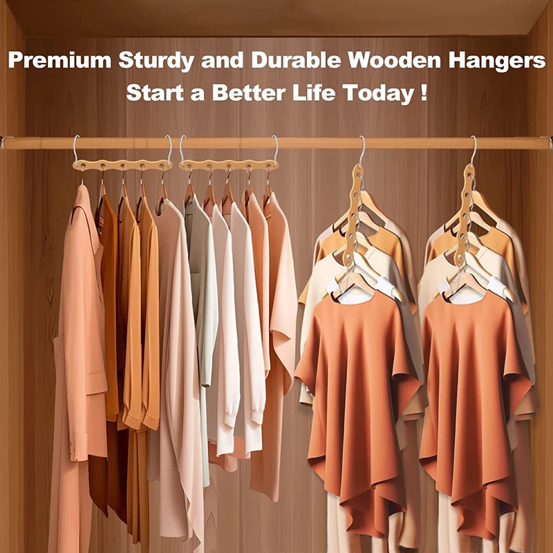 SOPEWOD Single-Tier Wooden Clothes Hangers Lacquered Cascading 5 Slots Multifunctional Double Hooks Living Room Organization