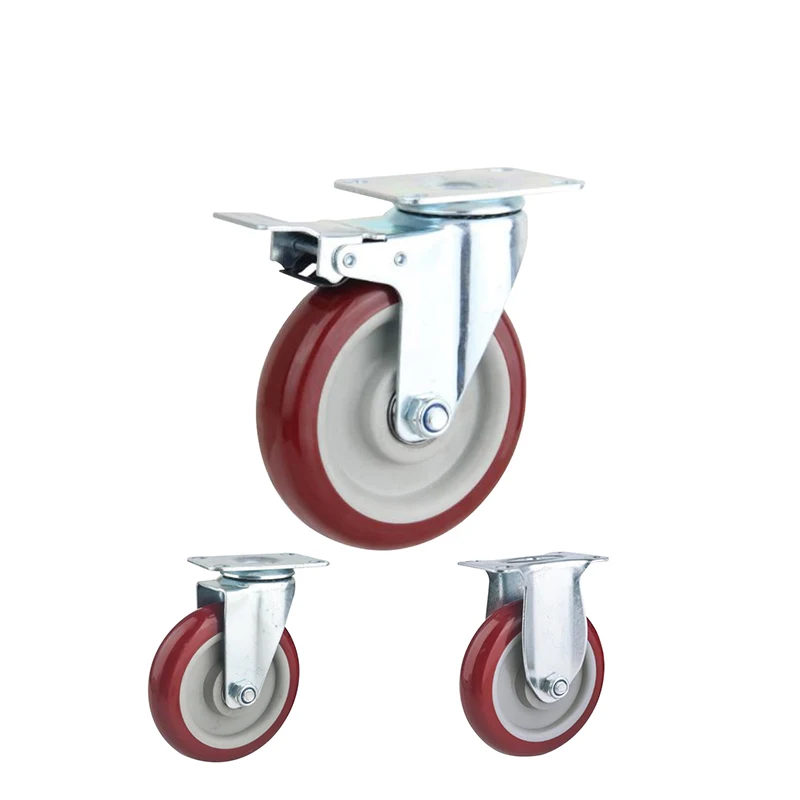 Heavy Duty Casters Industrial Caster Wheels 2.5/3/4/5Inch PU Wheels Swivel Steel Plate Caster Wheel