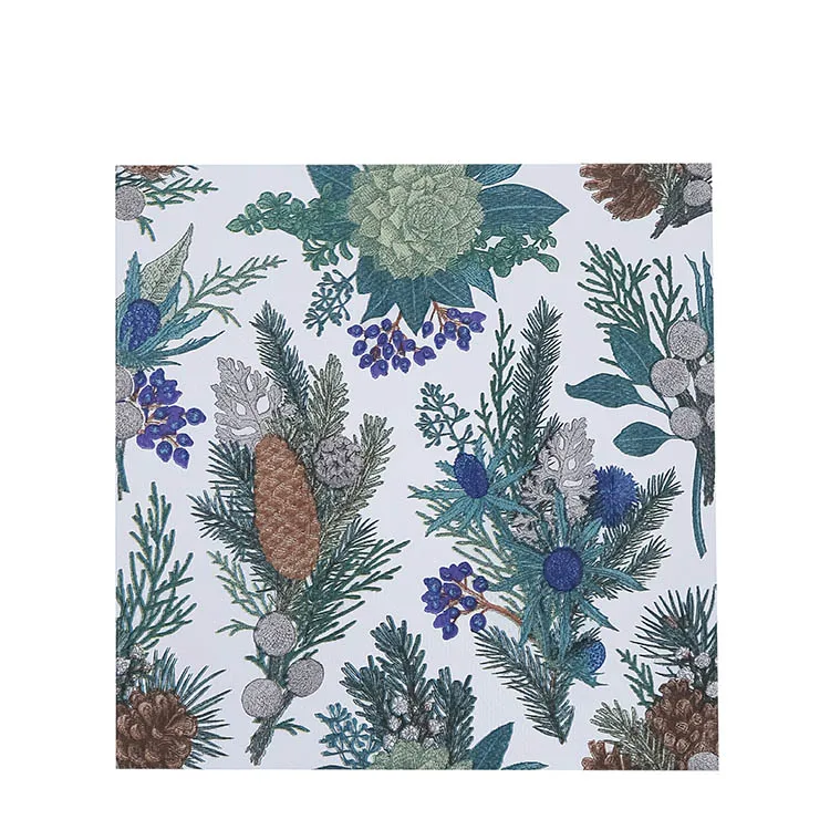 square Napkins Decorative Pinecone  Printed Paper Napkins With Flower Image