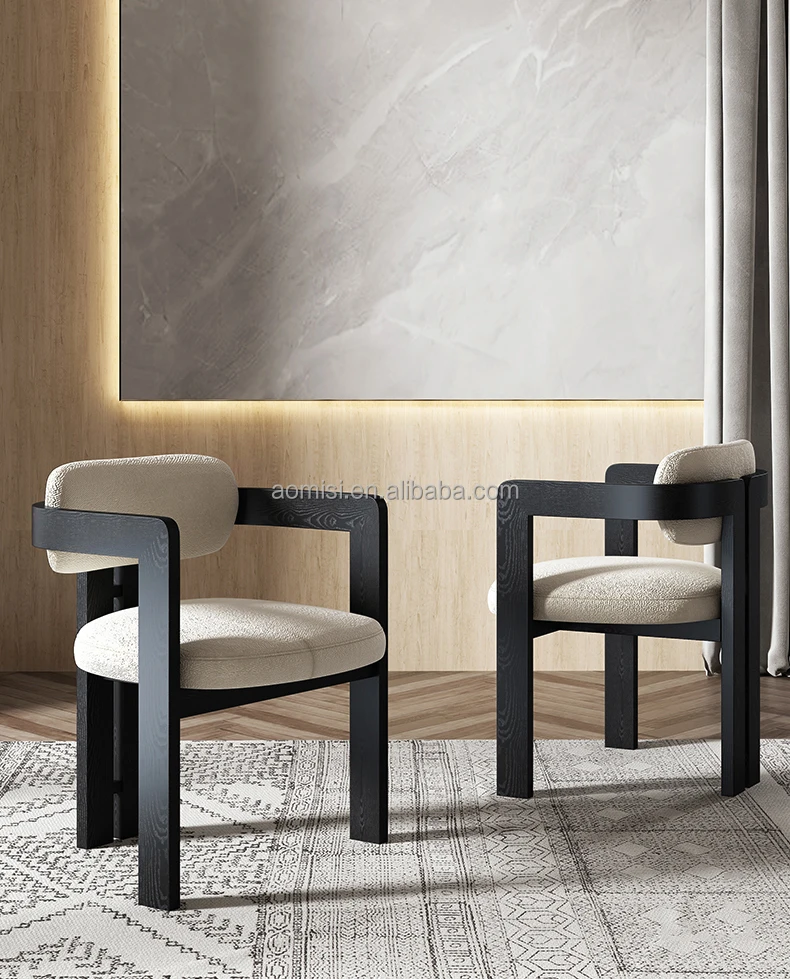 AOMISI CASA Wabi Sabi Furniture Minimalist Design Circular Back  Wooden Dining Chair Modern Velvet  Coffee Shop Leisure Chairs