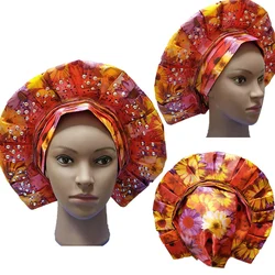 2022 New Fashion Bright Print Pattern Headwrap Crystal Africa Sego Already Made Auto Headtie for women