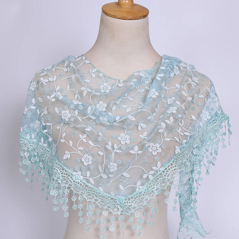 Wholesale Hollow Floral Summer Wraps Fashion Women Prayer Shawl Veil Lace Triangular Scarf