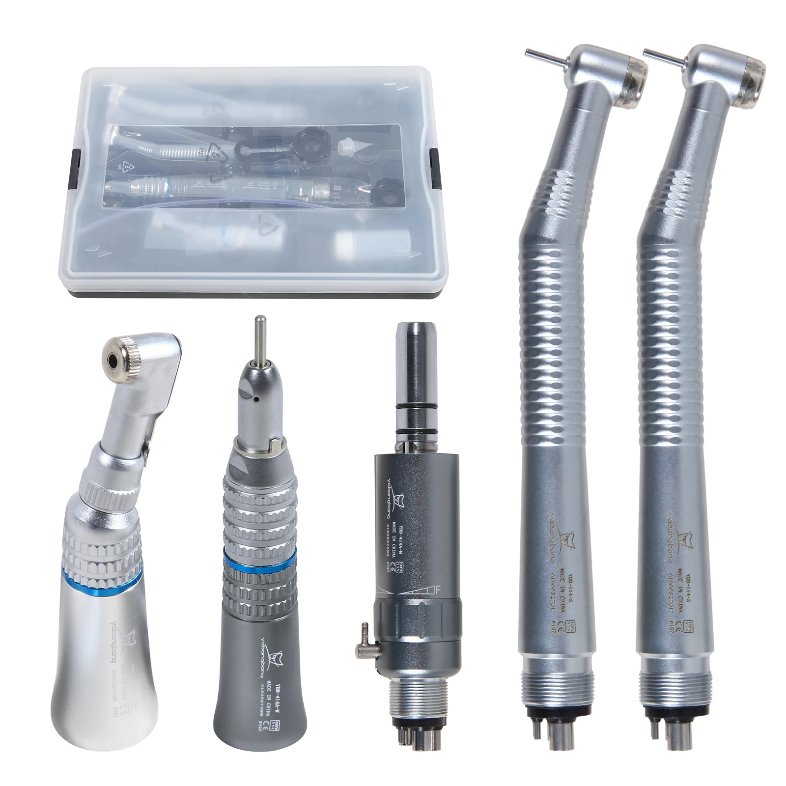 4 Colors 4 Hole Low Speed Handpiece Contra Angle Straight E-type Air Motor + 2*High Speed Handpiece Push Button Dental Equipment