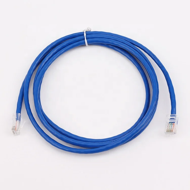 Blue Color Unbooted RJ45 CAT5e UTP Jumper Cable Pure Copper Conductor Without SR relief