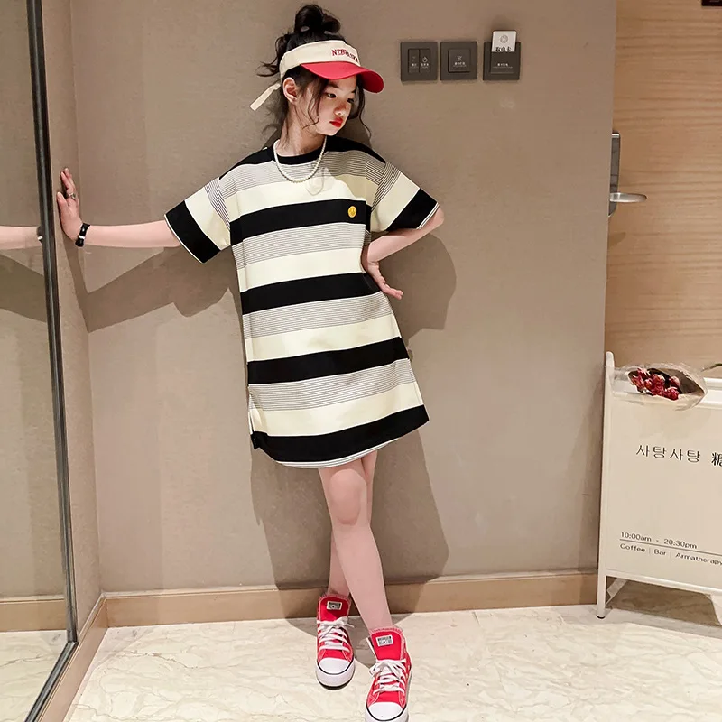 Summer White And Black Stripe Kids Girl Dress Baby Girl Party Dress Children Frocks Designs Girls Dress Patterns