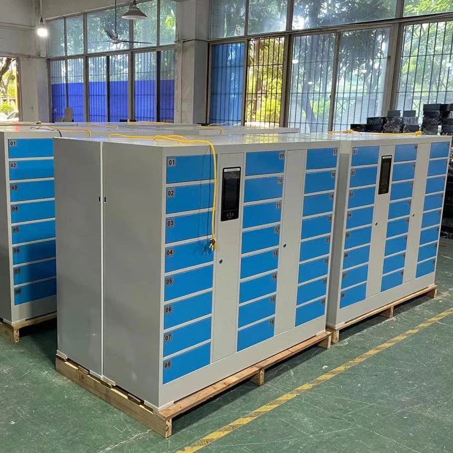 Electronic locker door charging station cabinet cart with wheel