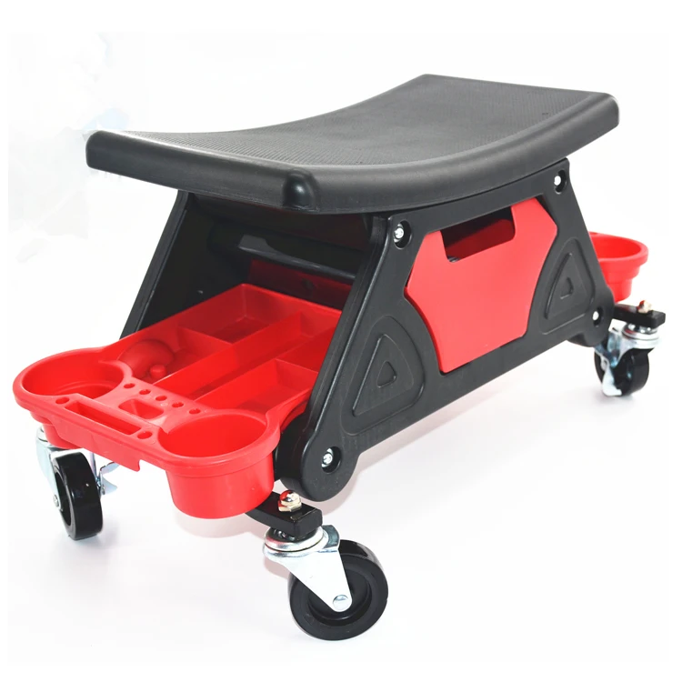 Adjustable Car repair stool with roller 4 wheels Pneumatic seat with Tool storage box