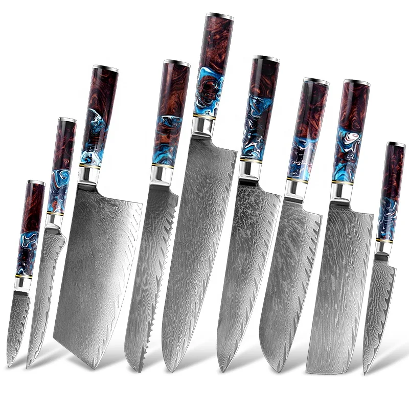 custom tactical Damascus stainless steel utility set  kitchen knife